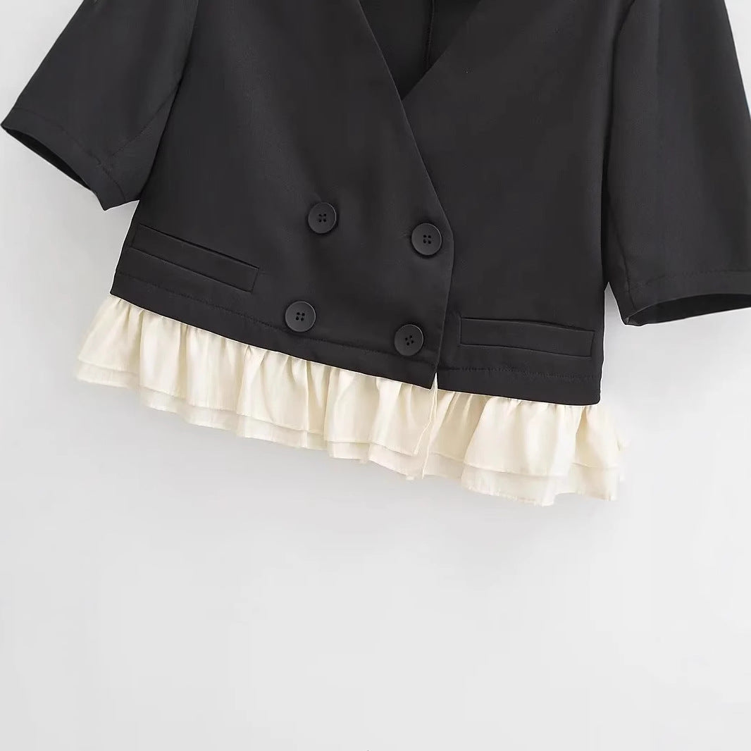 Damen-kurze Blazerjacke, gerüscht, hochwertiger Stoff-4