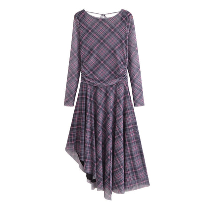 Damenkleid Asymmetrisch Rüschen-Seiden-Netz für Lässige und Festliche Anlässe-6