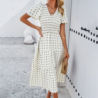 Damen-Kleid A-Linienform mit V-Kragen aus zweifarbigem Stoffmix-4