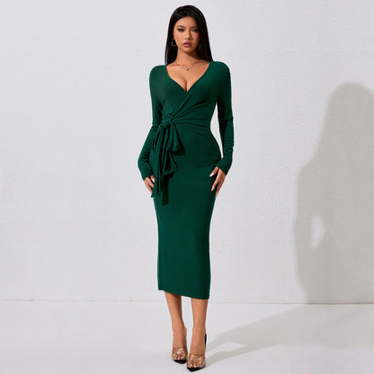 Damen-Midi-Kleid, monochrom Patchwork, hochwertiger Stoff-2