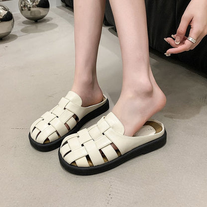 Damen-offene Sandalen, geflochtenes synthetisches Leder, komfortables Design 3