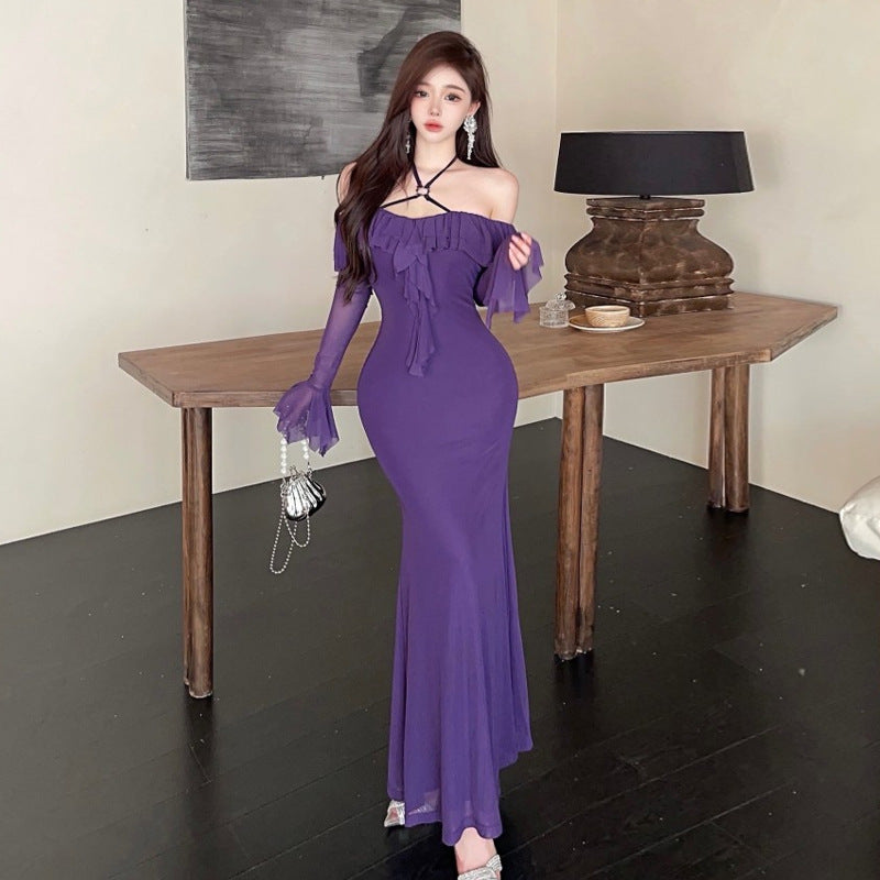 Variant image for Damen-Kleid, lang, eine Schulter, Slim Fit, hochwertig, Stoff-1