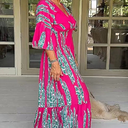Damenkleid Midi V-Ausschnitt Polyester Elegant Kurze Ärmel-4