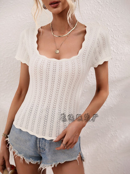 Damen-Strickpullover, Rundhalsausschnitt, lockeres Nylon mit Dreiviertelärmel-1