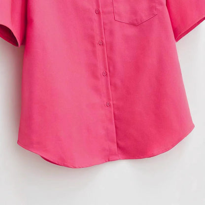 Oversize-Kurzarmbluse für Damen aus atmungsaktivem Stoff – einfarbige Bluse mit Brusttasche 4