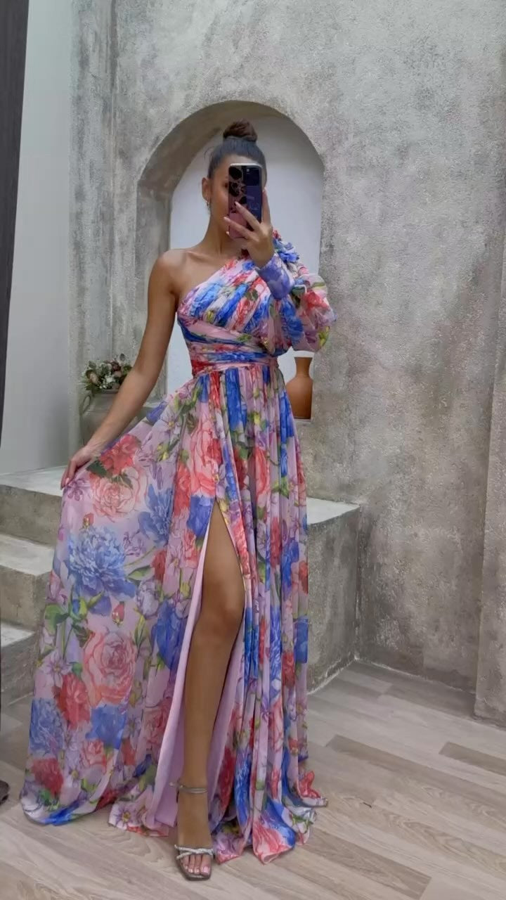Maxikleid Damen Asymmetrisches Spandex Langes Kleid-4