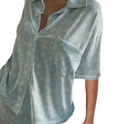 Damen-Homewear Geblümt Kurzarm Polyester Set-5