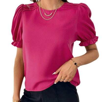 Damen-Party-Tops mit Rundhalsausschnitt und Laternenärmel aus Polyester-2