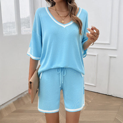 Damen-Pullover, V-Ausschnitt, Dreiviertel, Ärmel einfarbiger weicher Stoff-3
