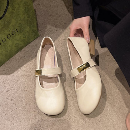 Damen-Ballerinas, synthetisches Leder mit dekorativen Riemen-2
