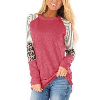 Gestreifter Damen-Strickpullover mit Leopardenprint aus 100 % Baumwolle -6