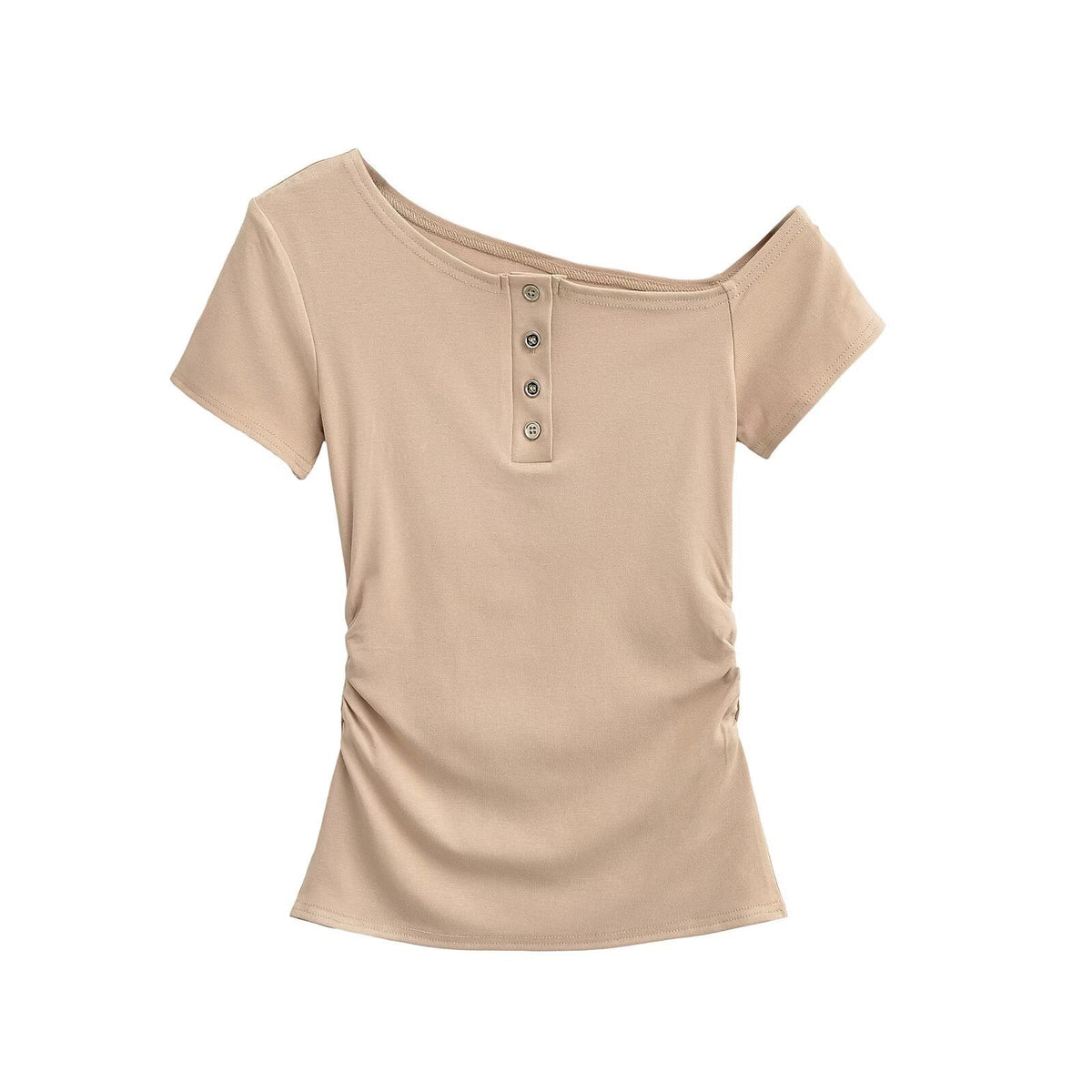 Damen-Top, asymmetrischer Ausschnitt, weicher Stoff, mit Dekorativ, Knöpfe 9