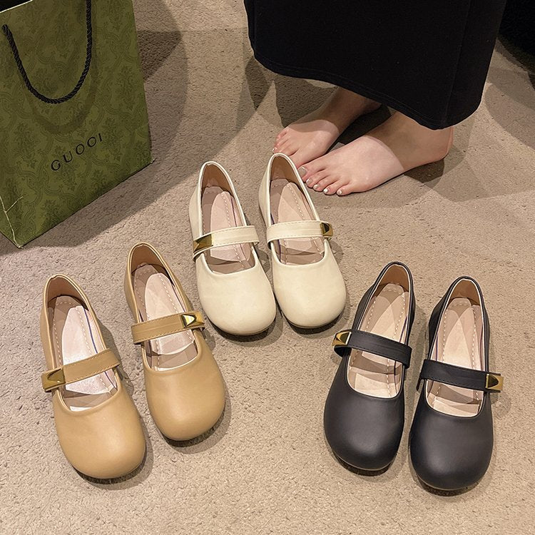 Damen-Ballerinas, synthetisches Leder mit dekorativen Riemen-3