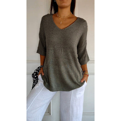 Damen-Pullover, mit V-Ausschnitt lockerer Schnitt, Polyester-2