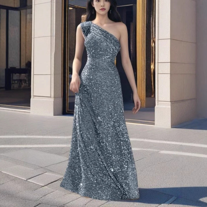 Damen A-Linien Abendkleid Asymmetrisches Polyester mit glänzenden Details-4