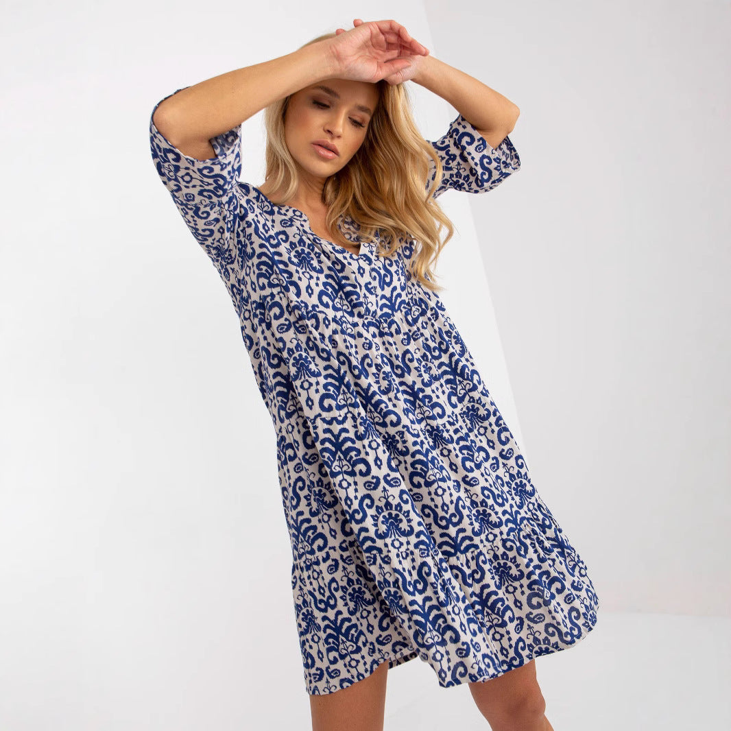 Damen-A-Linien-Kleid, kurze Ärmel, Polyester-4