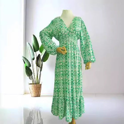 Damen-langes Kleid, elegantes Polyester, fließend-3