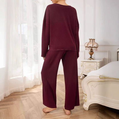 Damen Loungeset mit V-Ausschnitt und weiten Hosen aus atmungsaktiver Baumwollmischung – eleganter und lässiger Stil 3