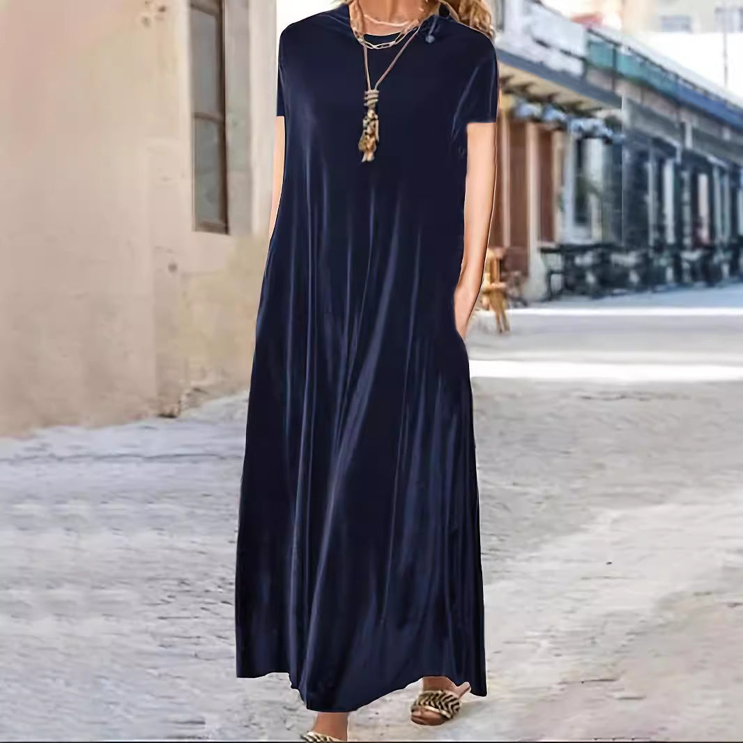 A-Linien-Damenkleid mit rundem Ausschnitt, Polyester, langärmelig, elegant-3