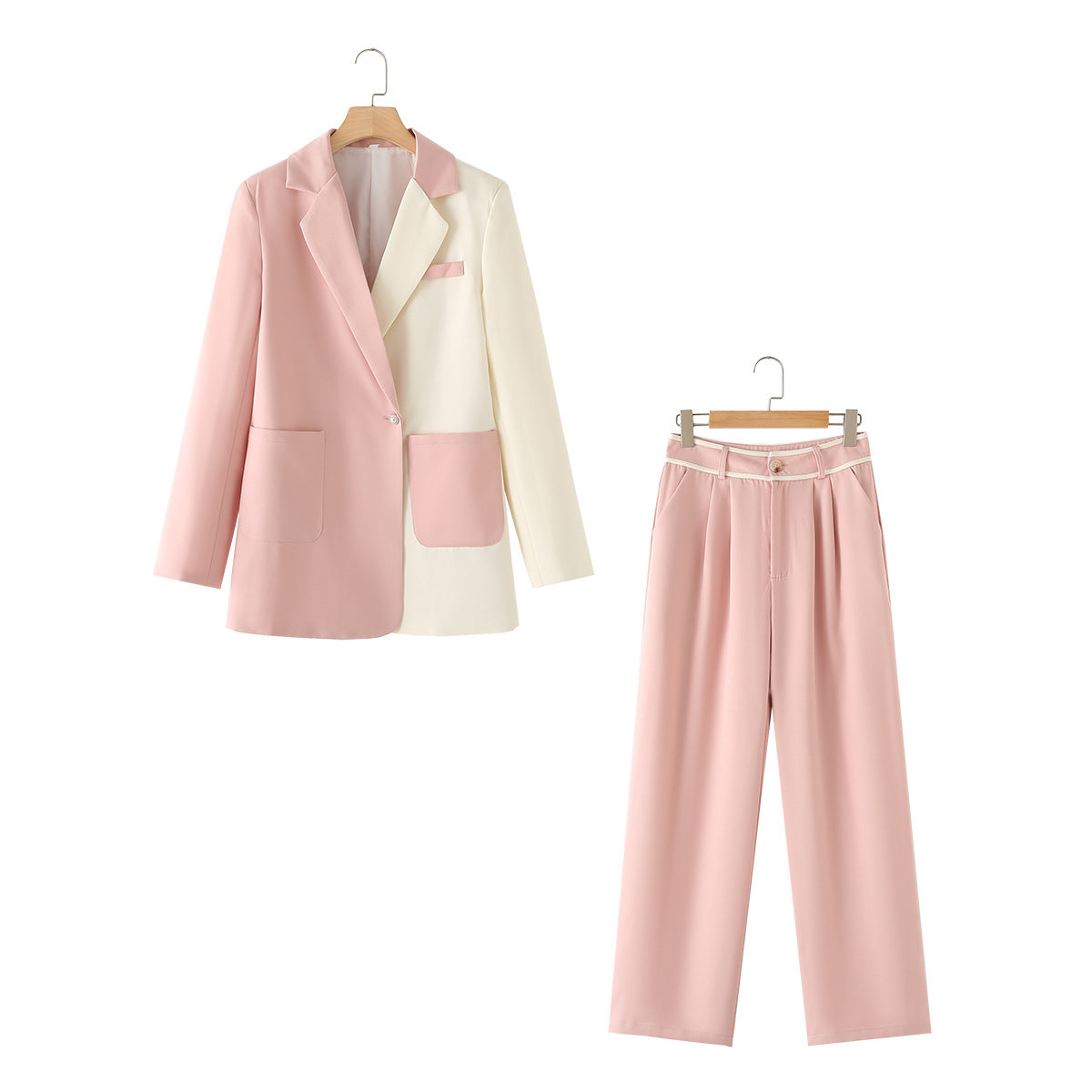 Damen Blazer Farbblock Puffärmel Hochwertiger Stoff-1