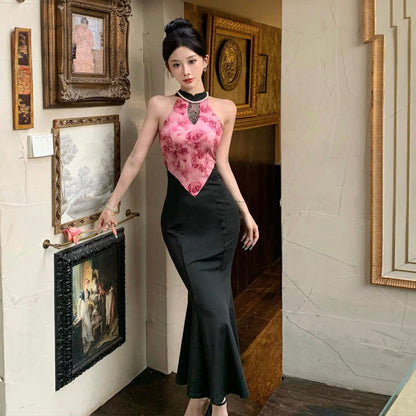 Damen-Kleid, Cheongsam, Meerjungfrau-Stil, Polyester-2
