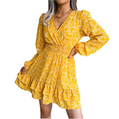 Damen-Kleid Geblümt Midi A-Linienform Chiffon-1