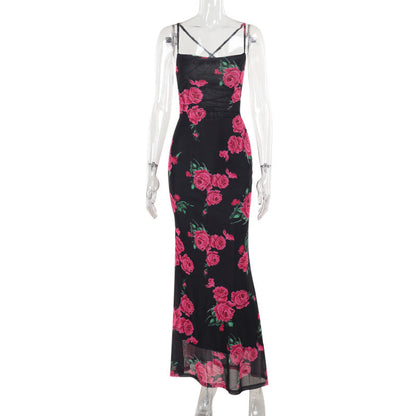 Damen-Maxikleid, Blumenmuster, verstellbare Träger, weiches Material-1