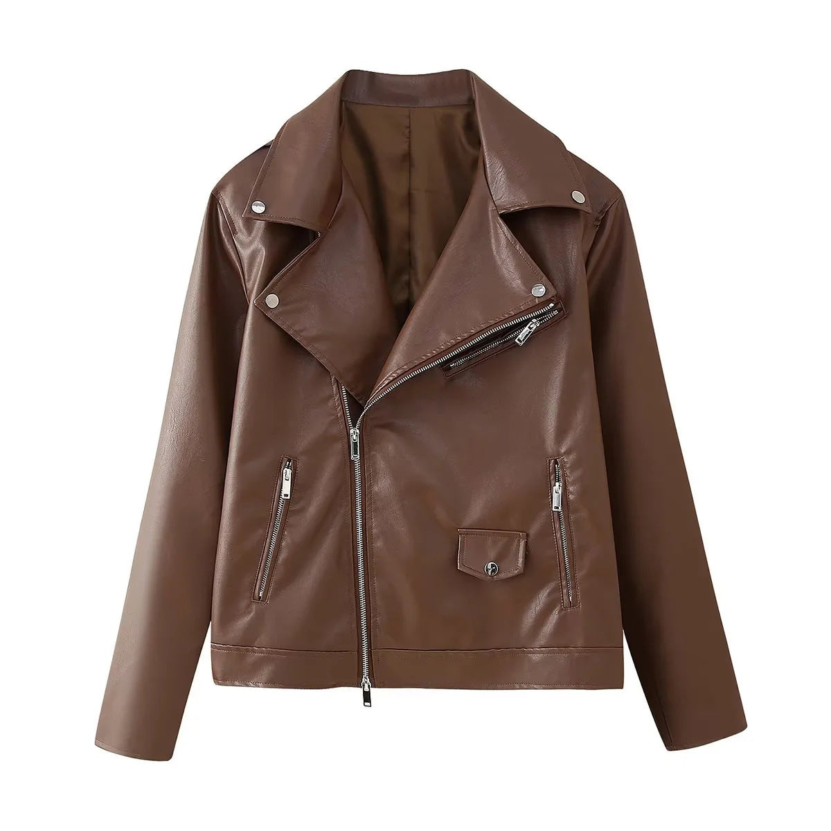 Damen Bikerjacke Asymmetrischer Synthetikleder Urban Design mit Taschen-1