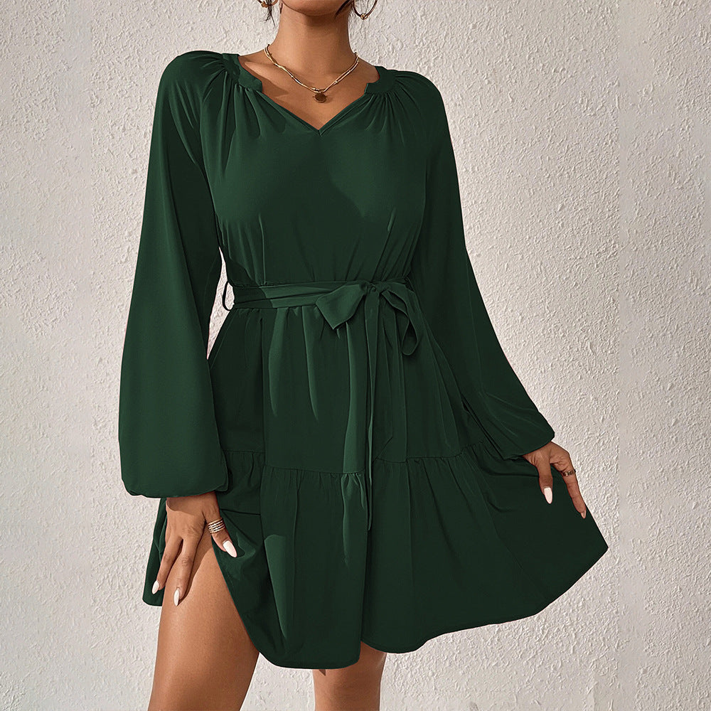 Damen-Sommerkleid, geraffte Details, V-Ausschnitt, leichtes Material 2