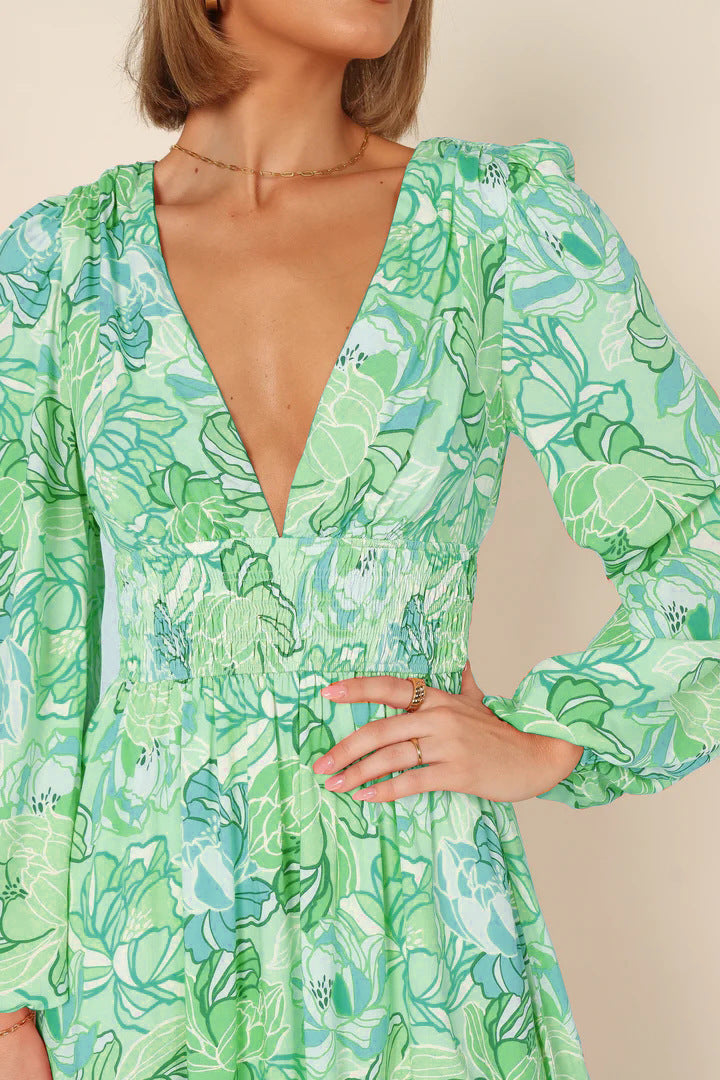 Langarm-A-Linienkleid aus Polyester mit bedrucktem Muster – elegant und bequem für Alltag und Fest 6
