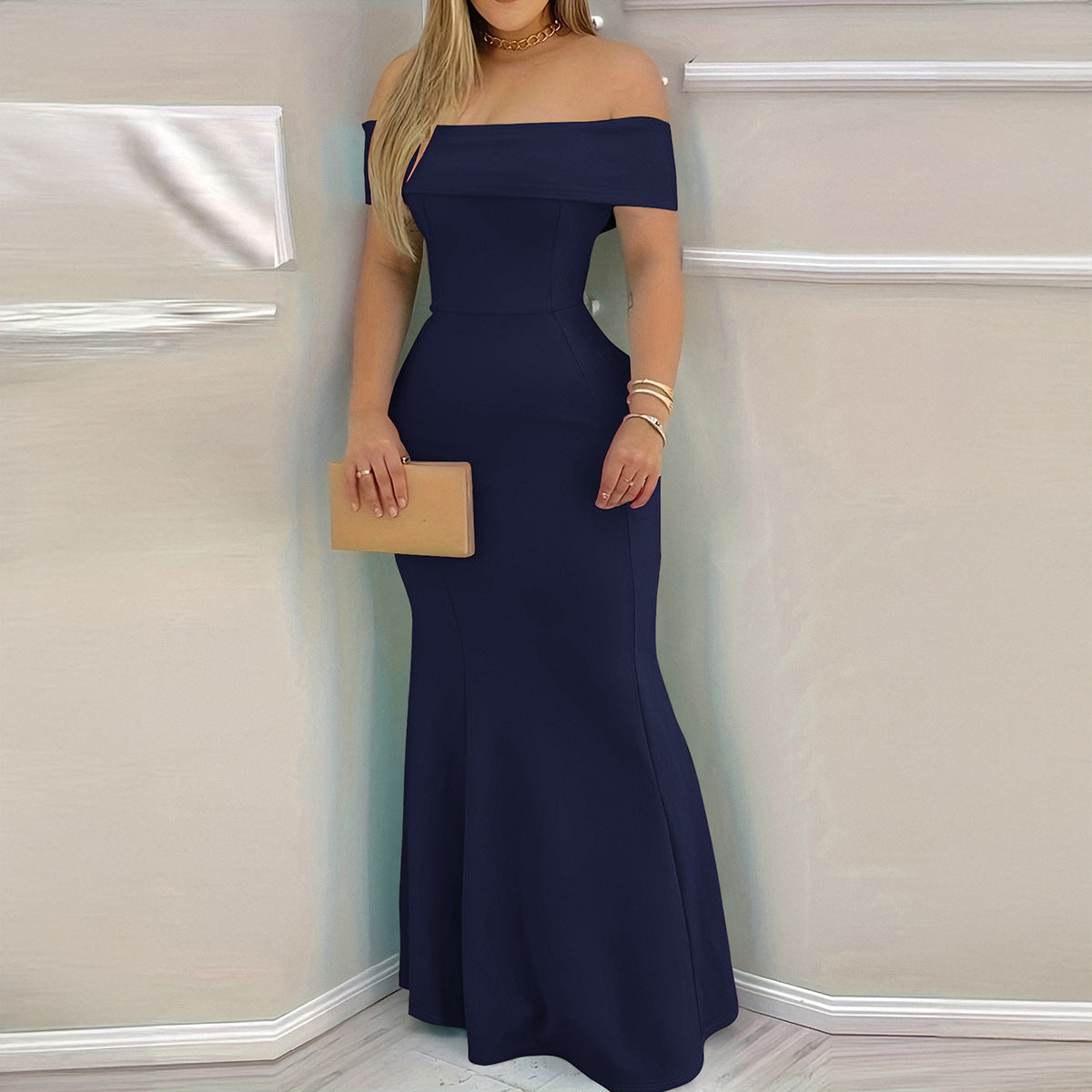 Damen Abendkleid Hohe Taille Mermaid Skirt Polyester-1