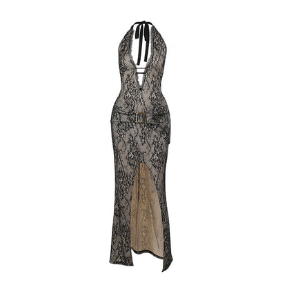 Damen-Topkleid mit tiefem V-Ausschnitt und Schlitz aus hochwertiger Spitze – elegant und vielseitig für besondere Anlässe 6