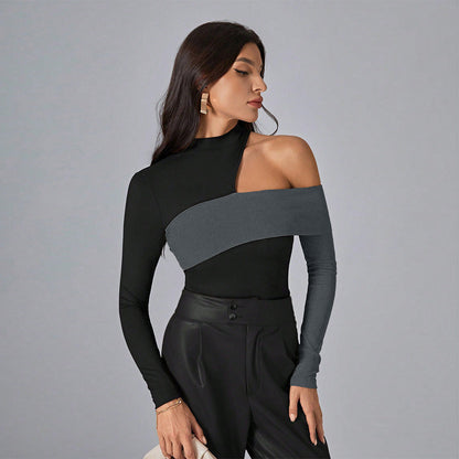 Asymmetrisches Ein-Schulter-Top aus hochwertigem Mischgewebe – modische Damenbluse mit maschinenwaschbarem Design 1