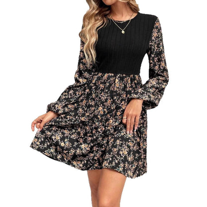 Schöne Damenkleider, A-Linienkleid, Blumenmuster, Polyester, kurzen Ärmeln-6
