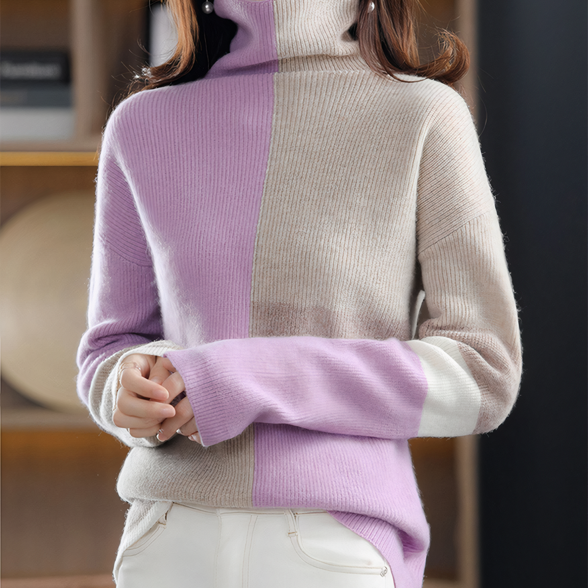Damen-Strickpullover im Retro-Turtleneck-Stil aus 100% hochwertigem Stoff-1