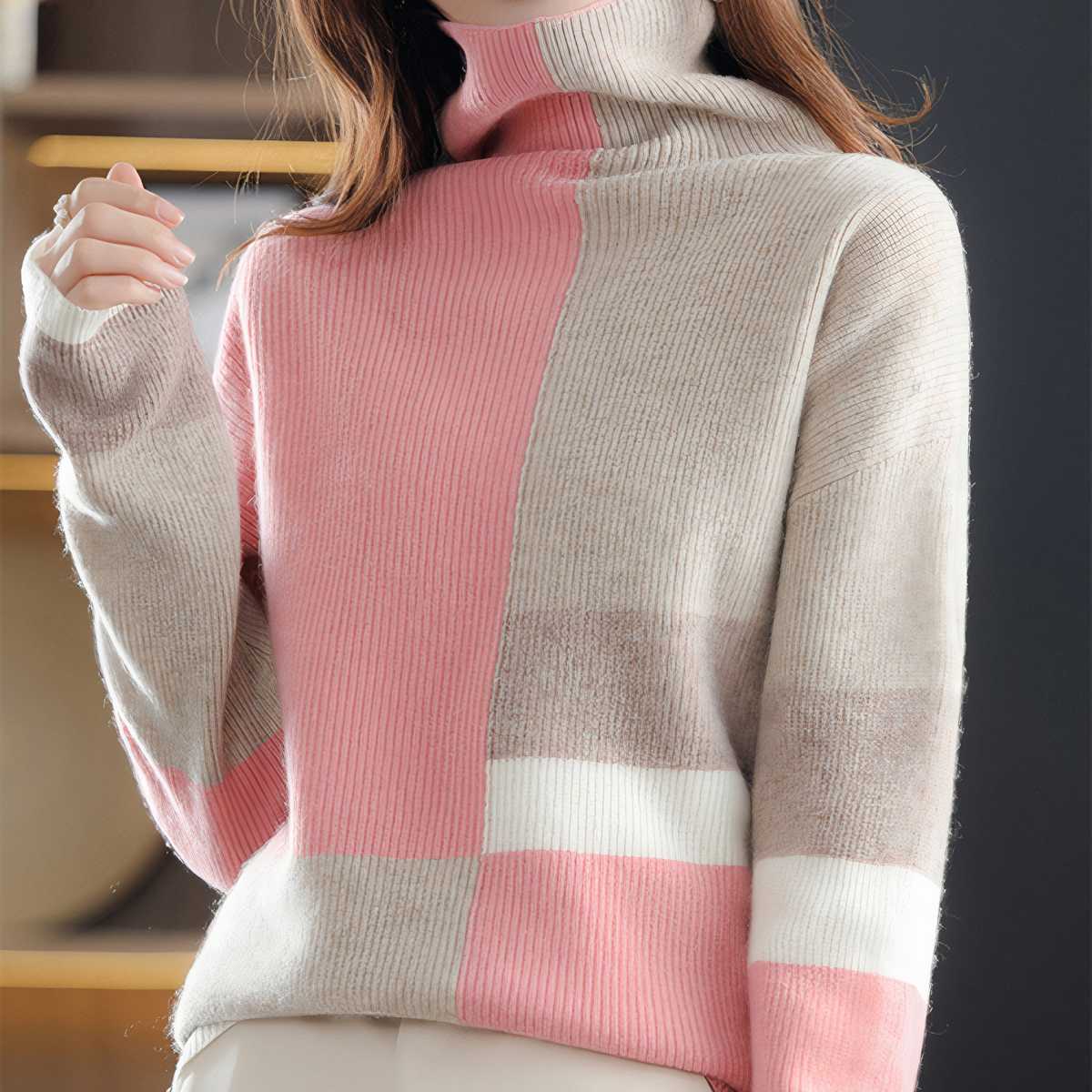 Variantenbild für gestrickten Damenpullover mit Retro-Rollkragen, aus 100% hochwertigem Stoff-2