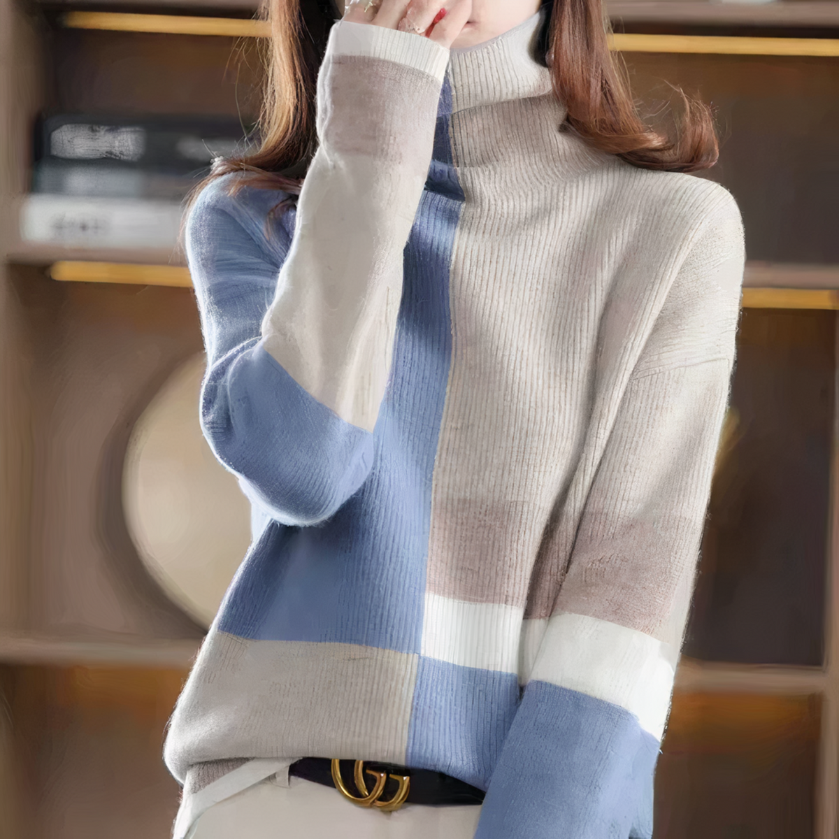 Damen-Strickpullover mit Retro-Rollkragen aus 100 % hochwertigem Stoff -2