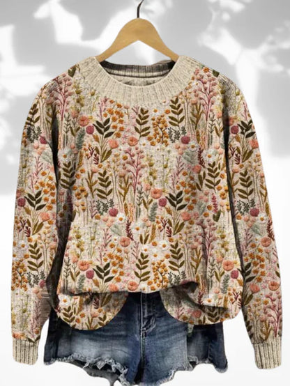 Variant image for Damen-geblümter Pullover, weicher Stoff, elegante flexibele Passform-1