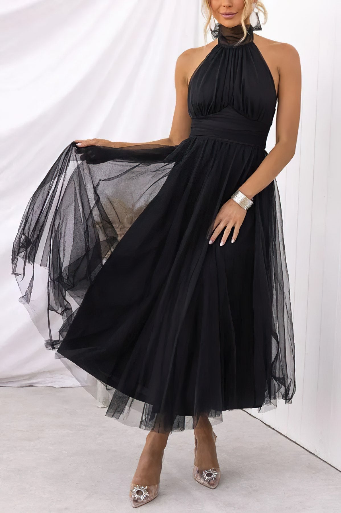 Damen Ärmelloses Festkleid Elegantes Design Weiches Material-1