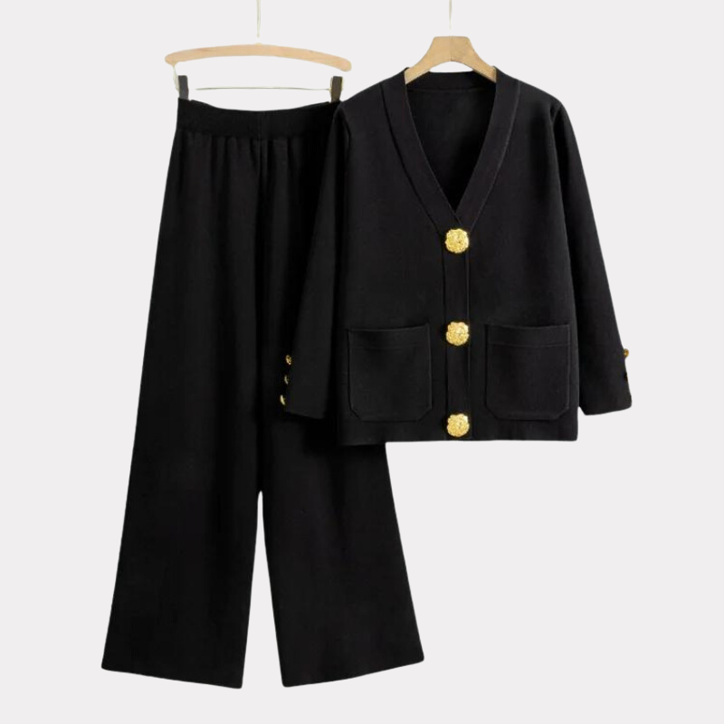 Variant image for Damen-Strickhose, Set, V-Ausschnitt, Stoffmischung, weite Beine-4