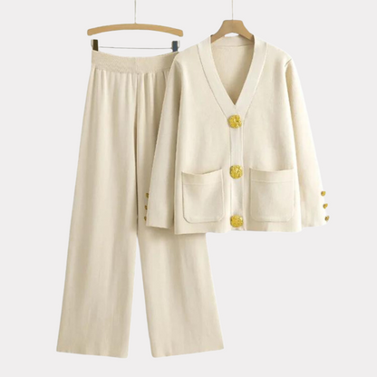 Variant image for Damen-Strickhose, Set, V-Ausschnitt, Stoffmischung, weite Beine-3