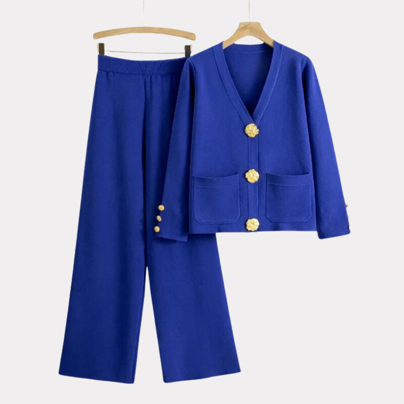 Variant image for Damen-Strickhose, Set, V-Ausschnitt, Stoffmischung, weite Beine-2