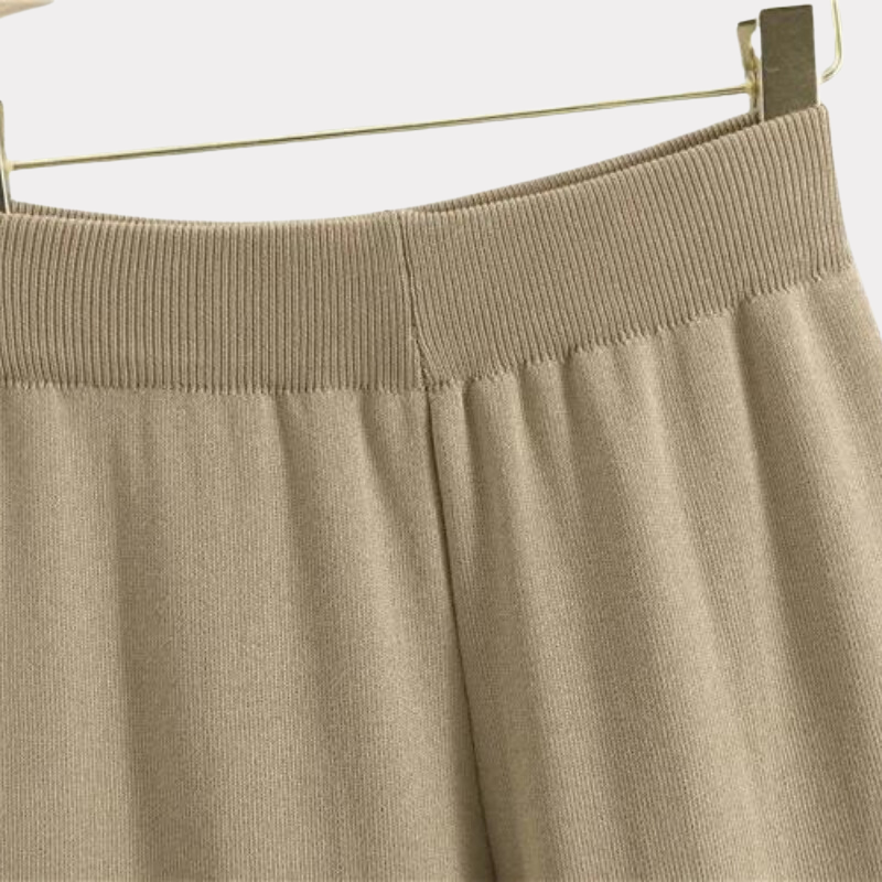 Damen-Strickhose, Set, V-Ausschnitt, Stoffmischung, weite Beine-4