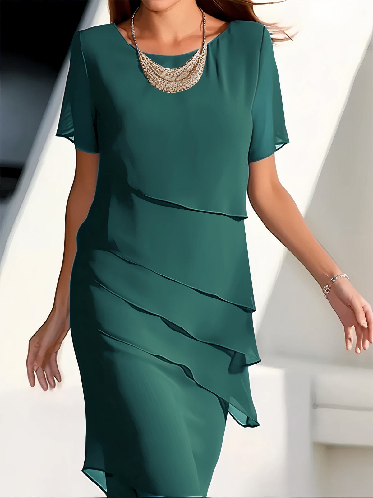 Damen-Chiffon-Wickelkleid, für Hochzeit und Fest-3