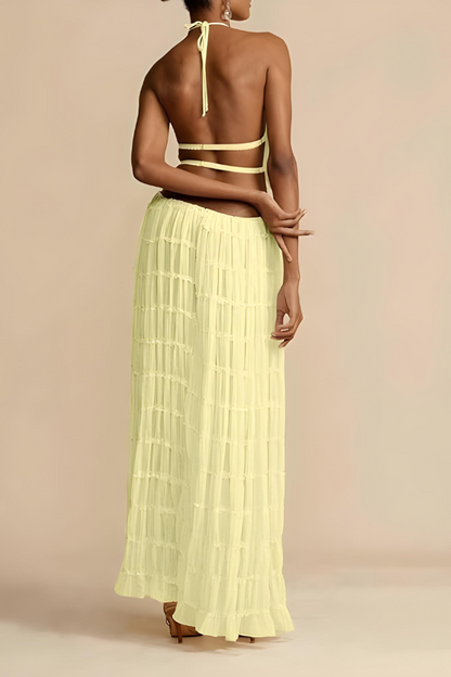 Damen-Outfit, zweiteilig, Neckholder-Cut-out, Crop-Top und hoch taillierte Hose, Polyester-4