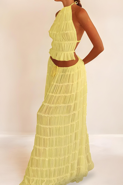 Variant image for Damen-Outfit, zweiteilig, Neckholder-Cut-out, Crop-Top und hoch taillierte Hose, Polyester-6