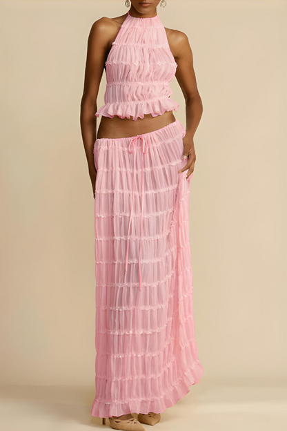 Variant image for Damen-Outfit, zweiteilig, Neckholder-Cut-out, Crop-Top und hoch taillierte Hose, Polyester-11