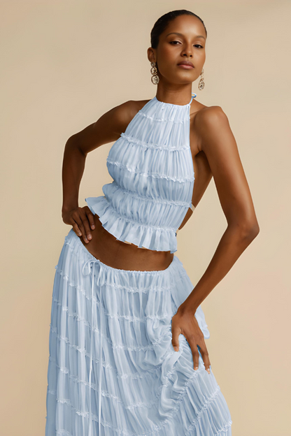 Variant image for Damen-Outfit, zweiteilig, Neckholder-Cut-out, Crop-Top und hoch taillierte Hose, Polyester-16