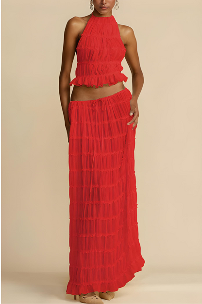 Variant image for Damen-Outfit, zweiteilig, Neckholder-Cut-out, Crop-Top und hoch taillierte Hose, Polyester-21