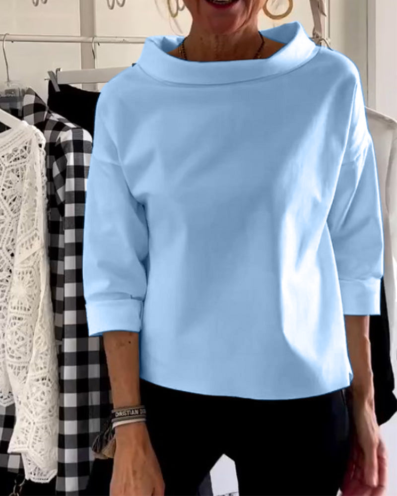Damen Bluse Hoher Kragen Atmungsaktiver Stoff Vielseitiges Design-6